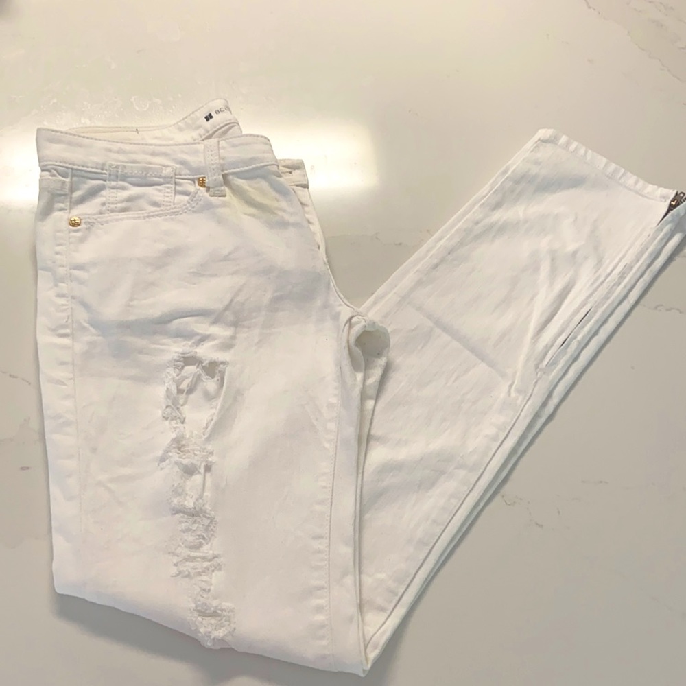 BCBG Distressed White Jeans.